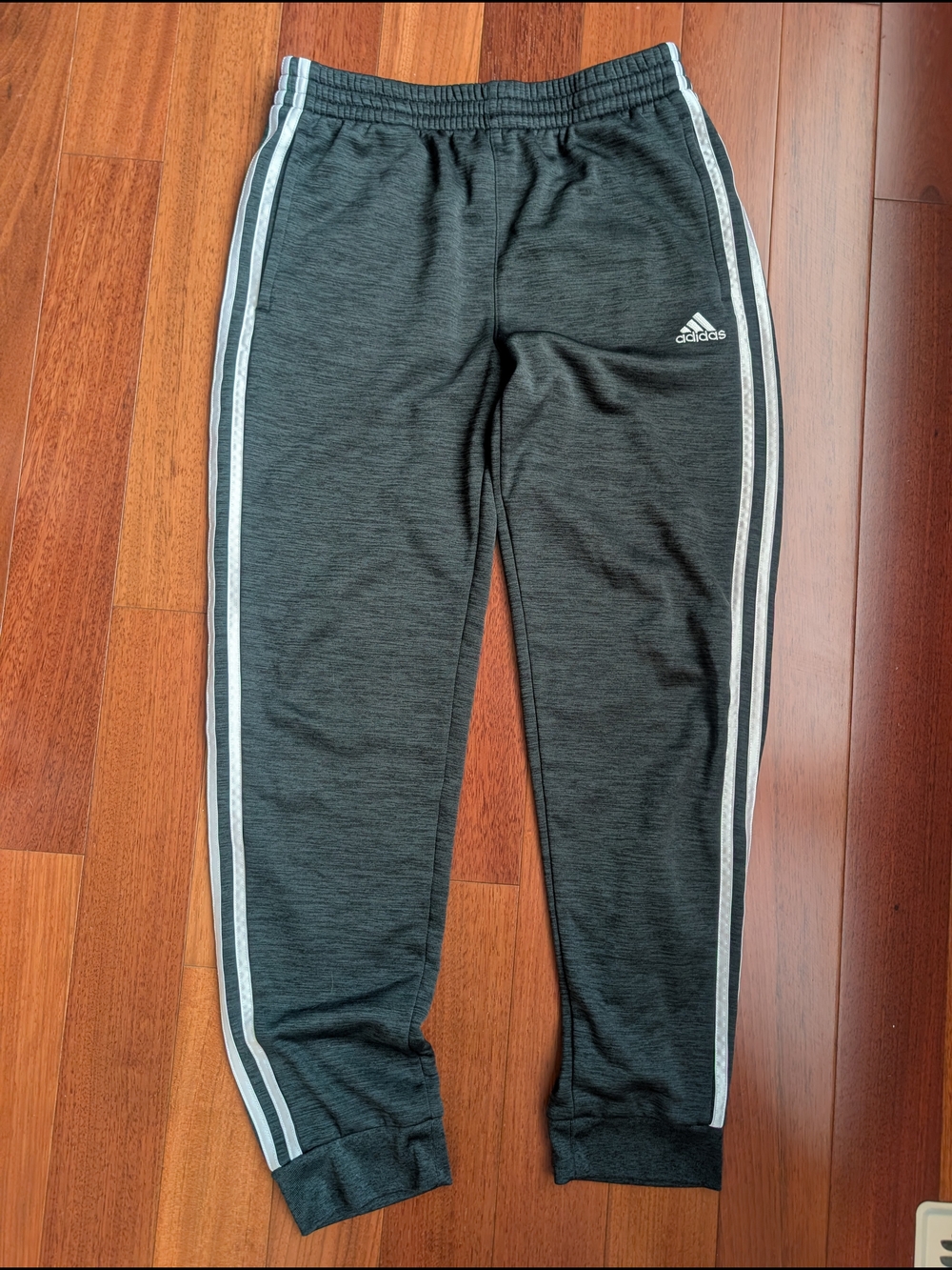 adidas Kids Charcoal Joggers with White Side Stripes